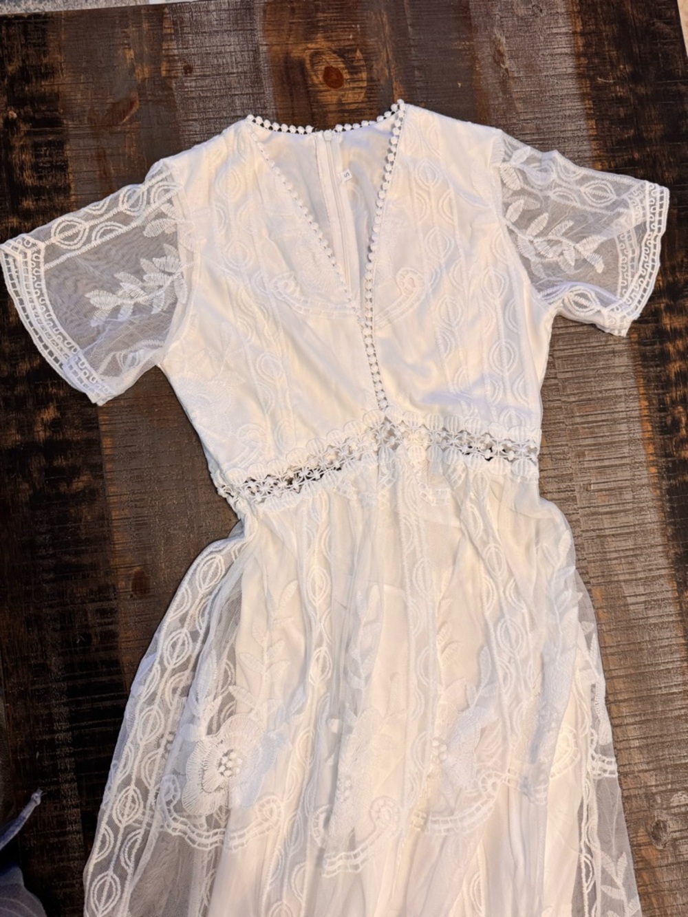 NWOT Deep V Neck Short Sleeve Floral Lace Dress Long Bridal Shower Maxi Dresses - Picture 10 of 15